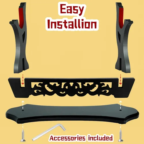 Vista 3 de Soporte de espada con patrón hueco, soporte de exhibición de varitas Katana, soporte de soporte de espada samurai (1 nivel)