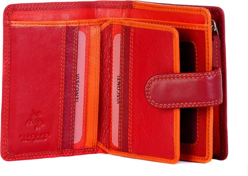 Vista 3 de RB40 Cartera y monedero de cuero suave pequeño multicolor para mujer, Rojo