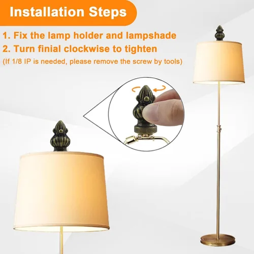 Vista 6 de Perilla de tapa de latón antiguo con perilla de acabado de lámpara retro con tornillo de doble rosca para pantalla de lámpara, se adapta tanto a 3/8