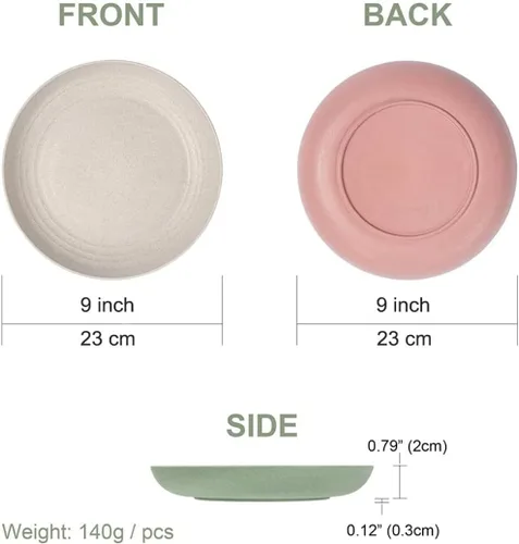 Vista 3 de Hobein 6 platos de paja de trigo ecológicos, 9 pulgadas, irrompibles, ligeros, aptos para microondas y lavavajillas