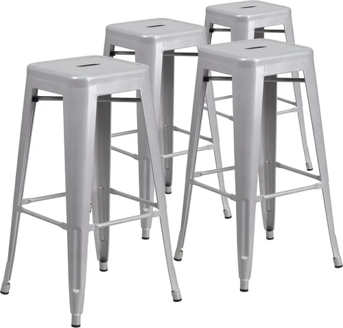 Vista 43 de Flash Furniture - Taburete de bar de metal moderno sin respaldo de 30 pulgadas, para interior/exterior, industrial, cuadrado, apilable para bares