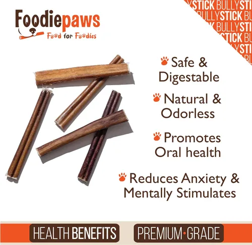 Vista 4 de FOODIEPAWS Bully Sticks de 4 pulgadas para perros, paquete a granel de 1 libra Pizzle de carne de res alimentada con pasto natural Sin cuero