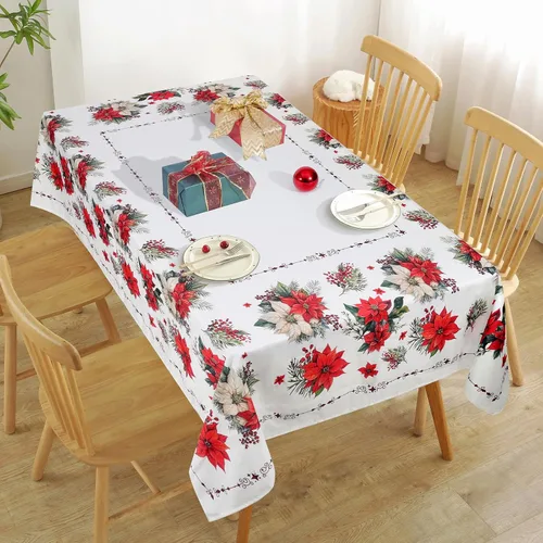 Vista 5 de Mantel de Navidad de Pascua impermeable, rectangular, color rojo, resistente a las manchas, para cocina, comedor, fiesta, picnic (60 x 84 pulgadas)