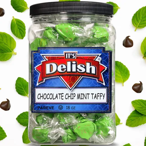 Vista 2 de It's Delish - Caramelos masticables gourmet con chispas de chocolate y menta, contenedor reutilizable jumbo de 18 onzas, masticables de frutas