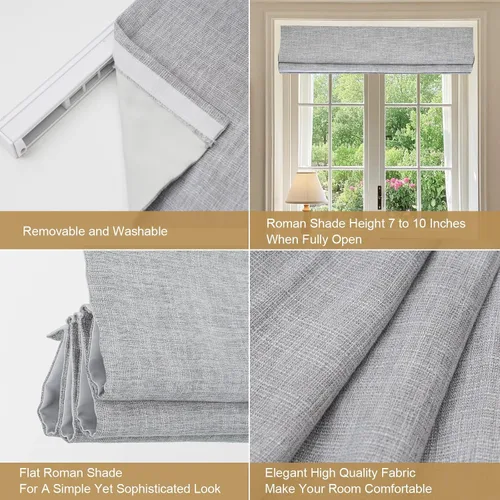 Vista 4 de Persianas romanas personalizadas, color gris ceniza, lavables, opacas, inalámbricas, para ventanas, puertas, ventanas de cocina, fáciles de instalar
