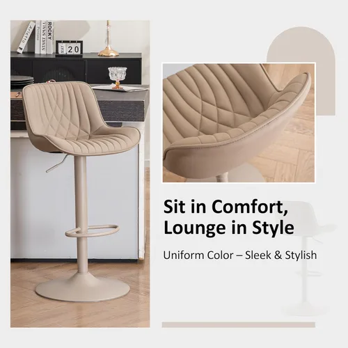 Vista 25 de YOUTASTE Juego de 2 taburetes de bar, taburetes de bar giratorios ajustables con respaldo, sillas de bar tapizadas de piel sintética gris con base