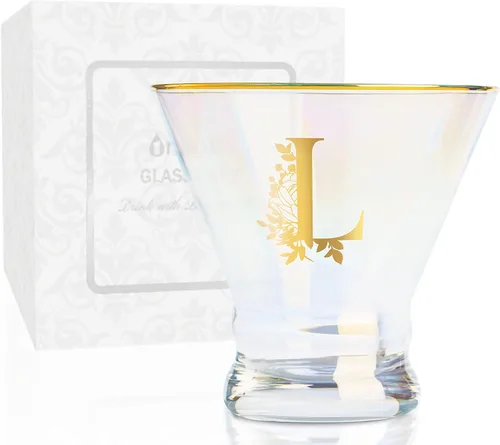 Vista 18 de Onebttl Vasos de Martini iridiscentes sin tallo con inicial M, regalos personalizados para mujeres, 8 onzas, regalos de cóctel, vasos de alcohol