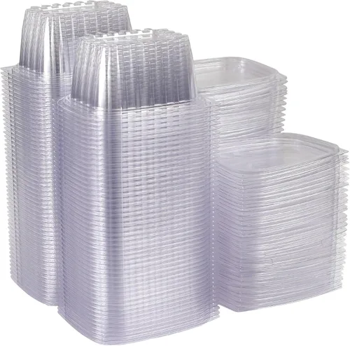 Vista 13 de ECO PRODUCTS Recipientes rectangulares transparentes compostables de 8 onzas con tapas, paquete de 100, preparación de comidas, hechos de plástico