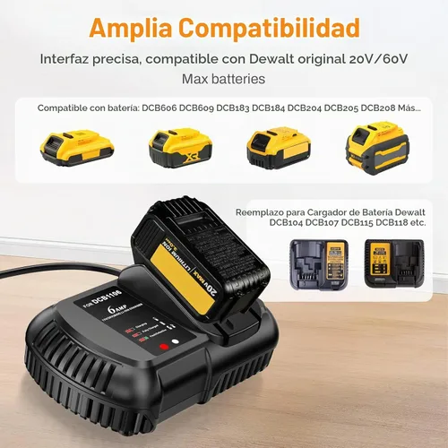Vista 4 de PENGJBATTER DCB104 Cargador rápido de 4 puertos con puerto USB compatible con DeWalt 20V/60V Max Batería DCB206 DCB208 DCB205 DCB606 DCB609Y DCB612