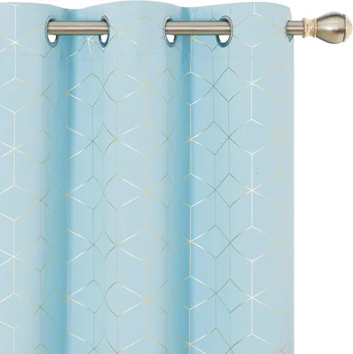 Vista 17 de Deconovo Cortinas opacas, aislamiento térmico y reducción de ruido, estampado de lámina de diamante – ojales en la parte superior, 2 paneles, Negro