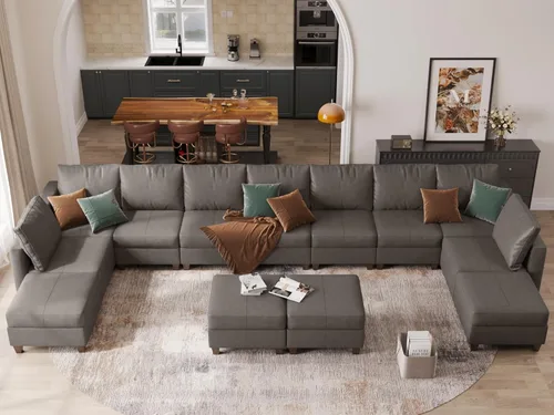 Vista 43 de EASE MOOSE Sofá Seccional Modular en Forma de U con Almacenamiento, Sofá Seccional de Piel Sintética para Sala de Estar, Negro