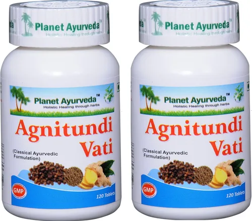 Planet Ayurveda Agnitundi Vati - Tableta de hierbas, 500 mg tabletas vegetales - 2 botellas (cada botella contiene 120 tabletas)