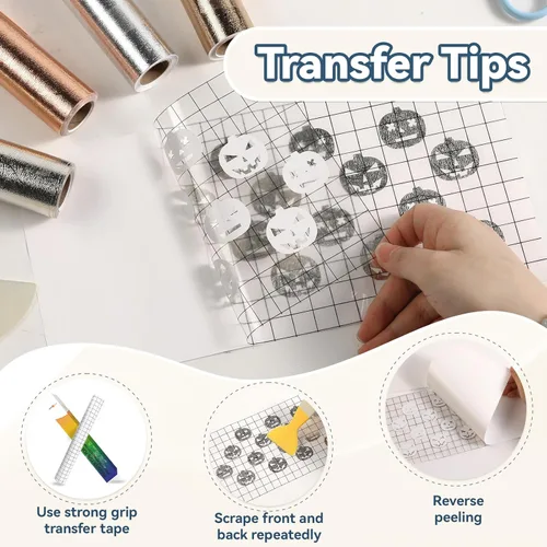 Vista 5 de HTVRONT Vinilo permanente metálico texturizado, 12 pulgadas x 6 pies, vinilo autoadhesivo cromado dorado champán compatible con máquina de corte