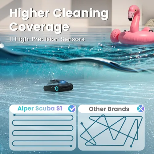 Vista 9 de Aiper Scuba S1 - Limpiador robótico de piscina, limpieza de paredes y líneas de flotación, robot de piscina inalámbrico con 4 modos, navegación