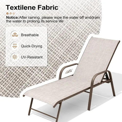 Vista 7 de Crestlive Products Silla Tumbona para Exteriores con Reposabrazos, Juego de 2 Sillas Tumbonas de Piscina, de Aluminio Ajustables de 5 Posiciones