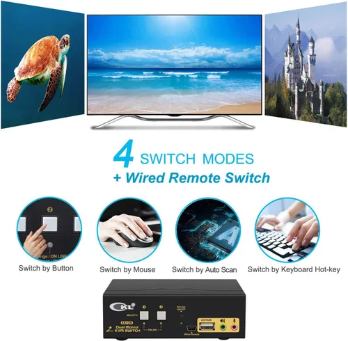 Vista 5 de CKL HDMI KVM 2 puertos 4K 30Hz Dual Monitor Extended Display (CKL-922HUA)