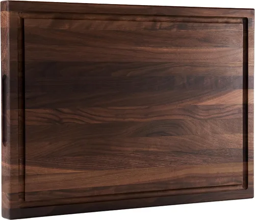 Cozifa Tabla de cortar de madera de nogal oscuro americano de 17 x 12 x 1 pulgadas para cocina con ranura para jugo, asas interiores, caja de