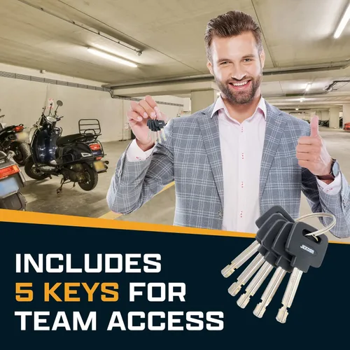 Vista 4 de Jekosa® PBL110 Candado de Bicicleta de Alta Resistencia con 5 Llaves - Grillete de Acero Resistente a Cortes de 18 mm - Carcasa de ABS Resistente a