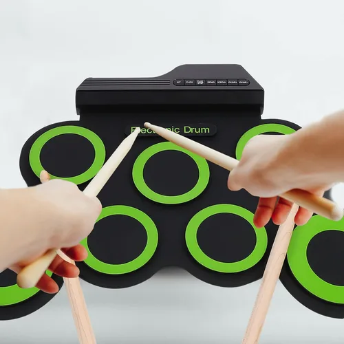 Vista 3 de Generic 1 juego de batería electrónica portátil recargable por USB, batería eléctrica midi, almohadillas de práctica de tambor enrollables