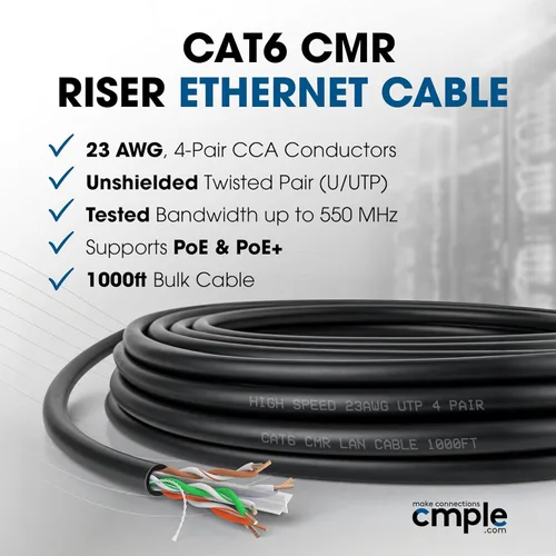 Vista 2 de Cmple - Cable Cat6 1000 pies a granel, cable Ethernet LAN Cat 6, cable de red UTP 23AWG CMR Riser 10Gbps 550 MHz, caja dispensadora de 1000 pies