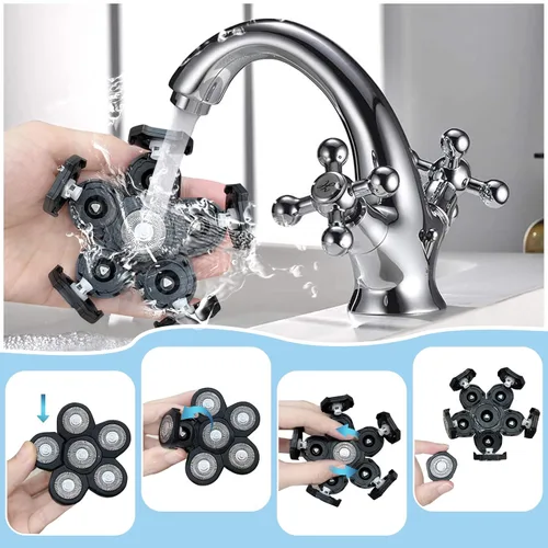 Vista 5 de Cabezales de repuesto para afeitadora eléctrica 6D – 6 cuchillas de repuesto universales de acero inoxidable para afeitadora de cabeza calva