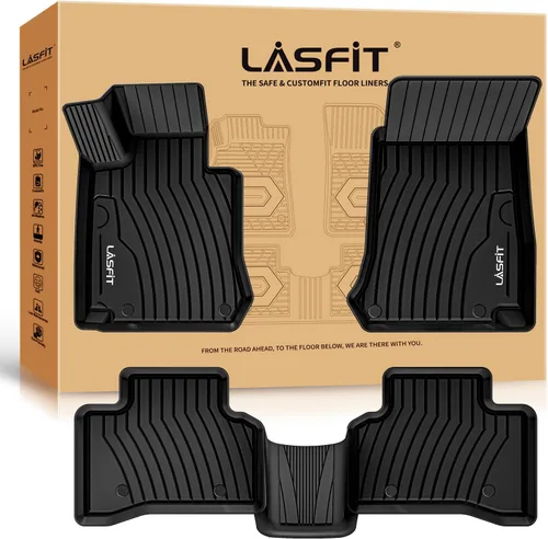 Vista 32 de LASFIT - Tapetes de suelo y maletero de auto, ajuste personalizado, de TPE, para todo tipo de clima, impermeable, juego completo, negros