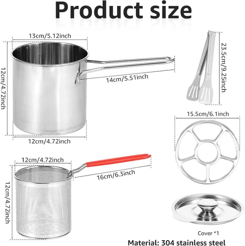 Vista 2 de Mini olla de acero inoxidable con asa y cesta coladora, mini freidoras de aceite para freidora, freidoras de grado alimenticio con tapa, olla