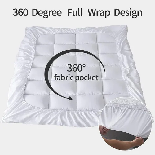Vista 2 de Sleep Mantra Cubrecolchón 100% Algodón Tamaño Full - Cubrecolchón Refrescante Envolvente Premium que se Adapta a Colchones de hasta 20 Pulgadas
