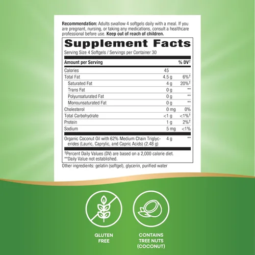 Vista 5 de Nature's Way Aceite de coco, 62% MCT (1), libre de hexano, 120 cápsulas blandas (el embalaje puede variar)