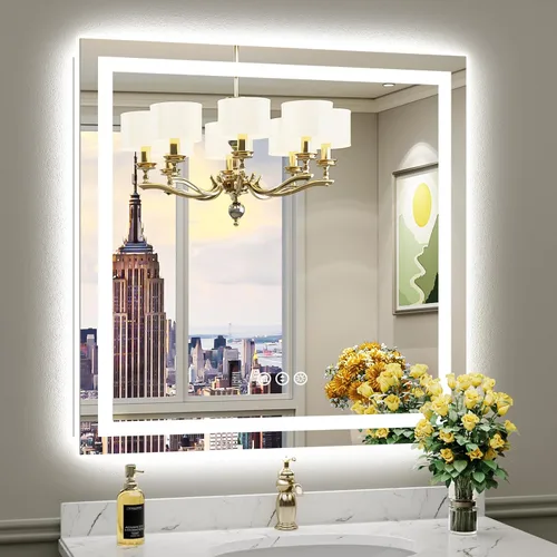 Vista 85 de Briivue Espejo de baño LED de 20 x 28 pulgadas con luces, retroiluminado y frontal iluminado, espejo de tocador de baño con luz antiniebla