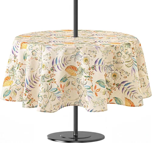 Lamberia Patio Outdoor Indoor 60" 5ft Round Tablecloth with Umbrella Hole and Zipper, Waterproof Table Cover for Backyard Circular Table/BBQs/Picnic