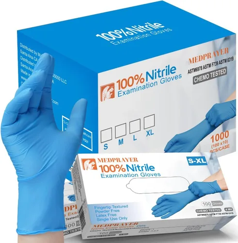 Vista 7 de Guantes de examen de nitrilo sin látex y sin polvo, guantes desechables para limpieza, seguros para alimentos, uso médico, 4 mil