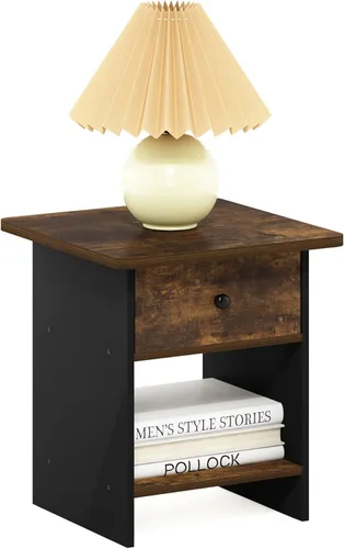 Vista 10 de Mesa de noche con cajón Furinno, Madera, Marrón oscuro/Negro