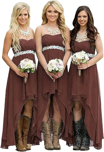 Vista 2 de BEIRTY Vestidos de dama de honor sin tirantes para mujer, con escote corazón, vestidos de fiesta de boda