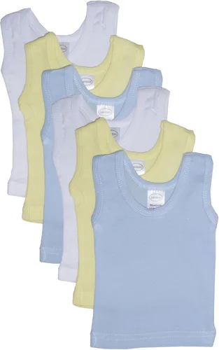 bambini Camiseta sin mangas para niño de punto acanalado, color pastel, paquete de 6, talla M, Azulm Amarillo, Blanco