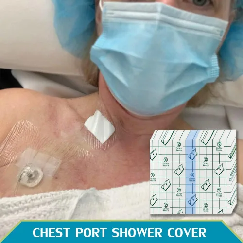 Vista 2 de 50 Piezas Vendaje Protector de Ducha Impermeable 4x4 pulgadas para Catéter de Quimioterapia de Pecho Cubierta de Ducha Hemodiálisis Puerto Cirugía