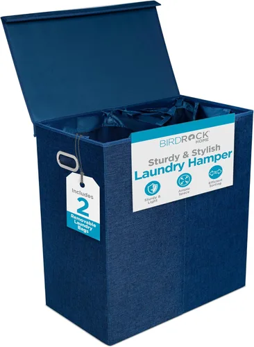 Vista 10 de BIRDROCK HOME Cesta de lavandería con tapa, bolsas extraíbles para clasificar ropa, cesta de lavandería seccionada para dormitorio y baño, Marrón