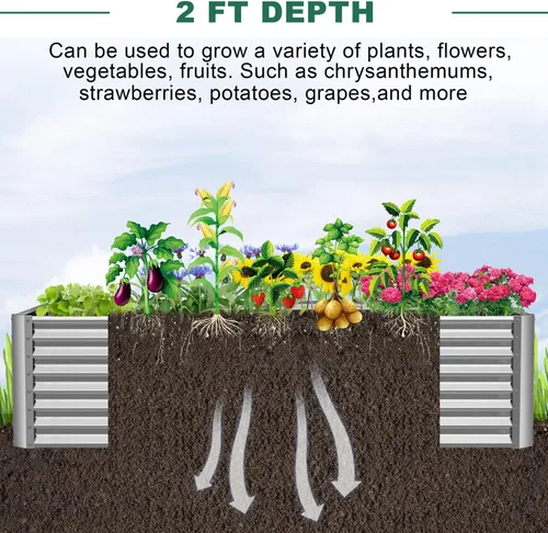 Vista 4 de FRIZIONE Cama de jardín elevada de metal galvanizado de 6 x 3 x 2 pies para verduras, jardinera elevada para jardín al aire libre, jardinera