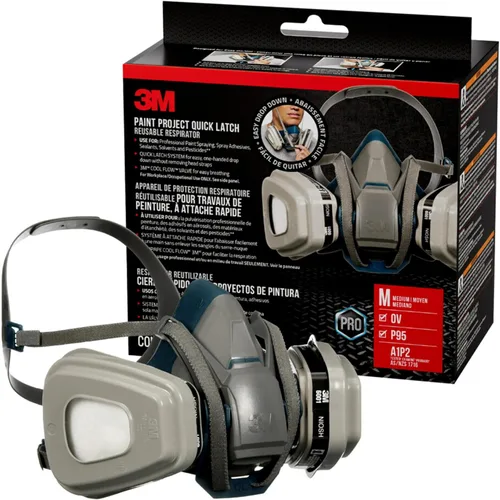 3M Proyecto de pintura P95/OV Respirador reutilizable de cierre rápido 6502QL, tamaño mediano, cartucho de vapor orgánico aprobado por NIOSH y