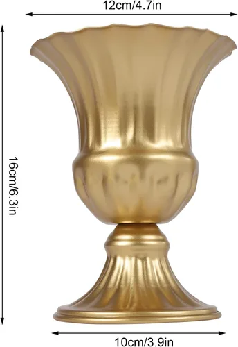 Vista 2 de 10 jarrones de trompeta de metal dorado, elegantes centros de mesa de boda, arreglos florales artificiales altos para decoración de bodas, ceremonia