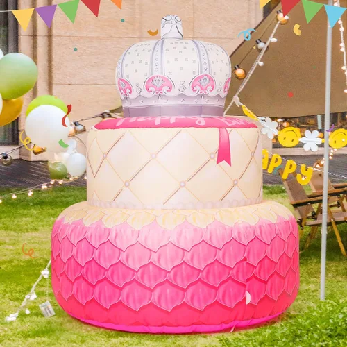 Vista 3 de COMIN Decoración inflable de cumpleaños de 5.5 pies para decoración de interiores con luces LED integradas, suministros de fiesta para patio al aire