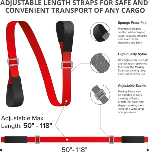 Vista 5 de X-Protector Correas para Mudanza - 2 PIEZAS - Correas de Levantamiento para 2 Mudadores - Correas para Muebles para Mover Muebles Fácil