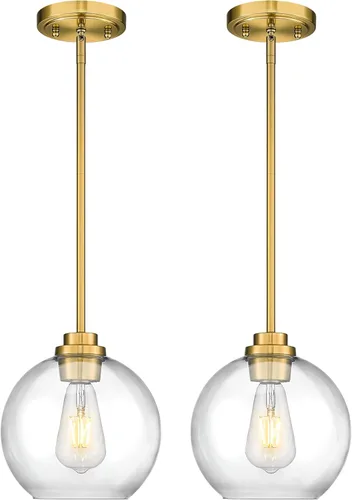 Vista 21 de Luces Colgantes para Isla de Cocina, Lámpara Colgante Moderna Dorada con Pantalla de Globo de Vidrio Transparente, Accesorios de Iluminación
