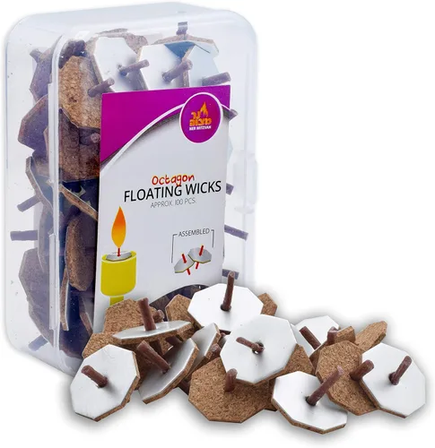 Vista 8 de Ner Mitzvah Mechas flotantes redondas premontadas, 50 unidades, mechas de algodón y soportes de disco de corcho para tazas de aceite