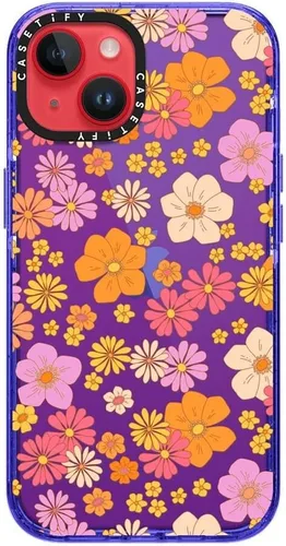Vista 5 de CASETiFY Impact - Funda para iPhone 14 [4 veces probada contra caídas de grado militar, protección contra caídas de 8.2 pies] – Flores hippie retro