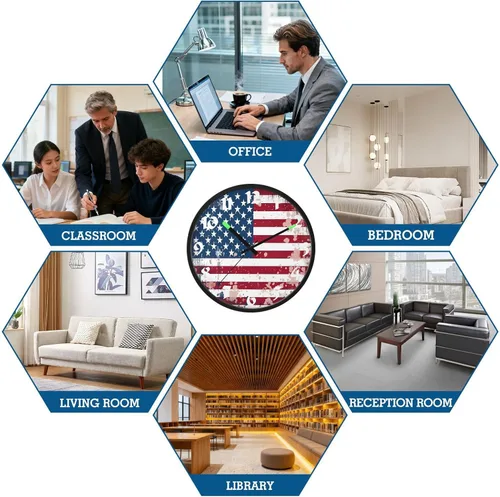 Vista 6 de STAYTOP Retro American Flag LED Wall Clock for Bedroom Night Glow,12 Inch Silent Light Up Wall Clocks for Living Room Decor, Sound Control Modern