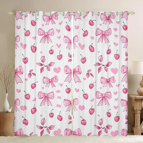 Vista 9 de Cortinas de decoración con lazo para niñas, estilo princesa de ensueño, para niños, 30% a 50% opacas, cortinas de ventana para dormitorio, acuarela