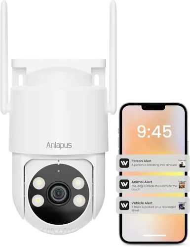 Anlapus C281 Cámara WiFi de seguridad 3MP 2K al aire libre, cámara de seguridad con cable Pan/Tilt de 360°, detección de AI, pista automática,