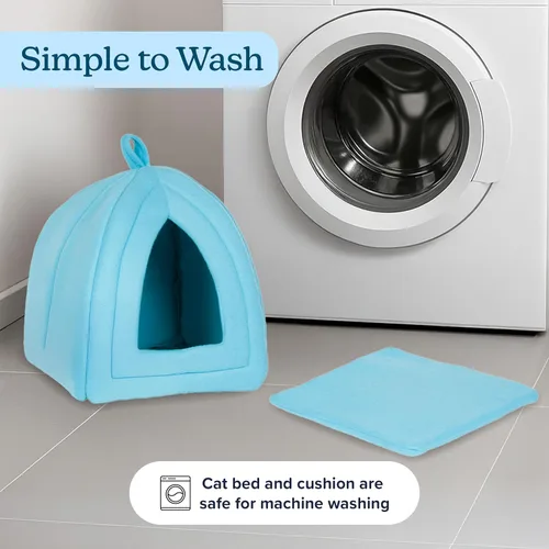 Vista 5 de PETMAKER Indoor Cat House with Removable Foam Cushion for Cats, Kittens, Small Dogs & Small Pets, Plush Pet Bed Crate Tent Hideaway with Cozy Soft