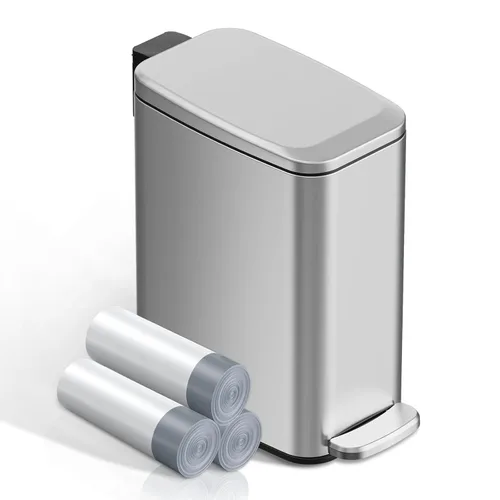 KSSKSS Cubo de basura pequeño para baño con tapa de cierre suave, pedal de paso, 6L / 1.6 galones, cubo de basura de acero inoxidable con cubo